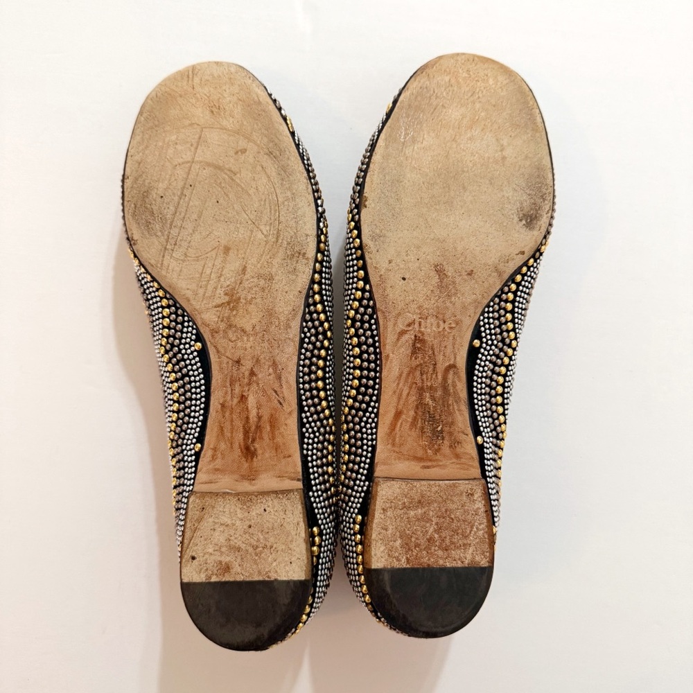 CHLOE LAUREN SILVER GOLD BLACK STUDDED BALLET FLATS - Picture 7 of 10